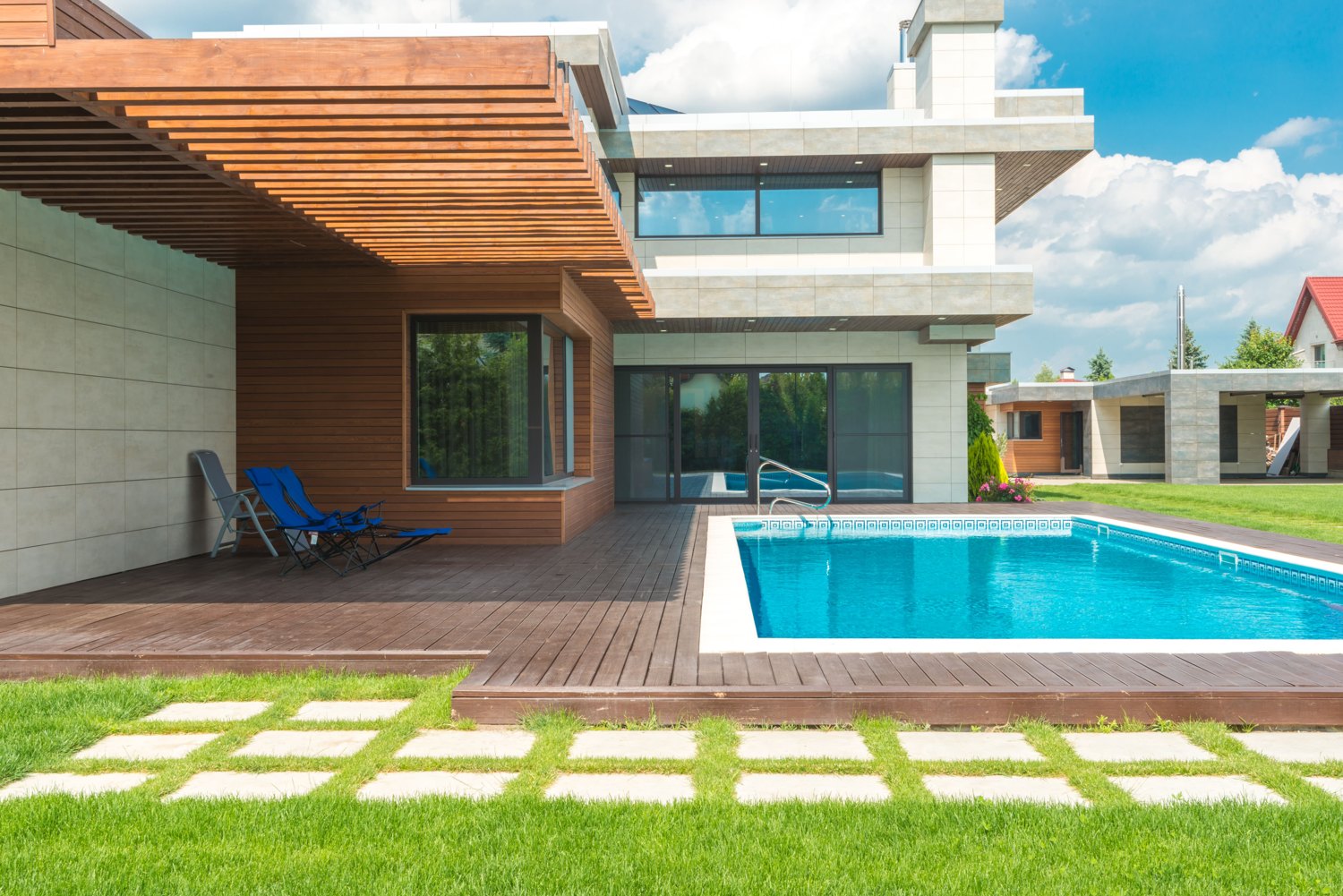 Contemporary villa with a pool and an open terrace